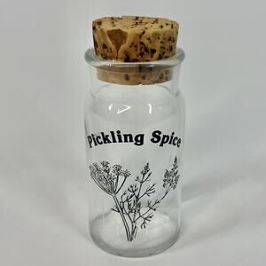 Vintage 70s Wheaton Botanical Glass Spice Jar w/ Cork Lid - Pickling Spice